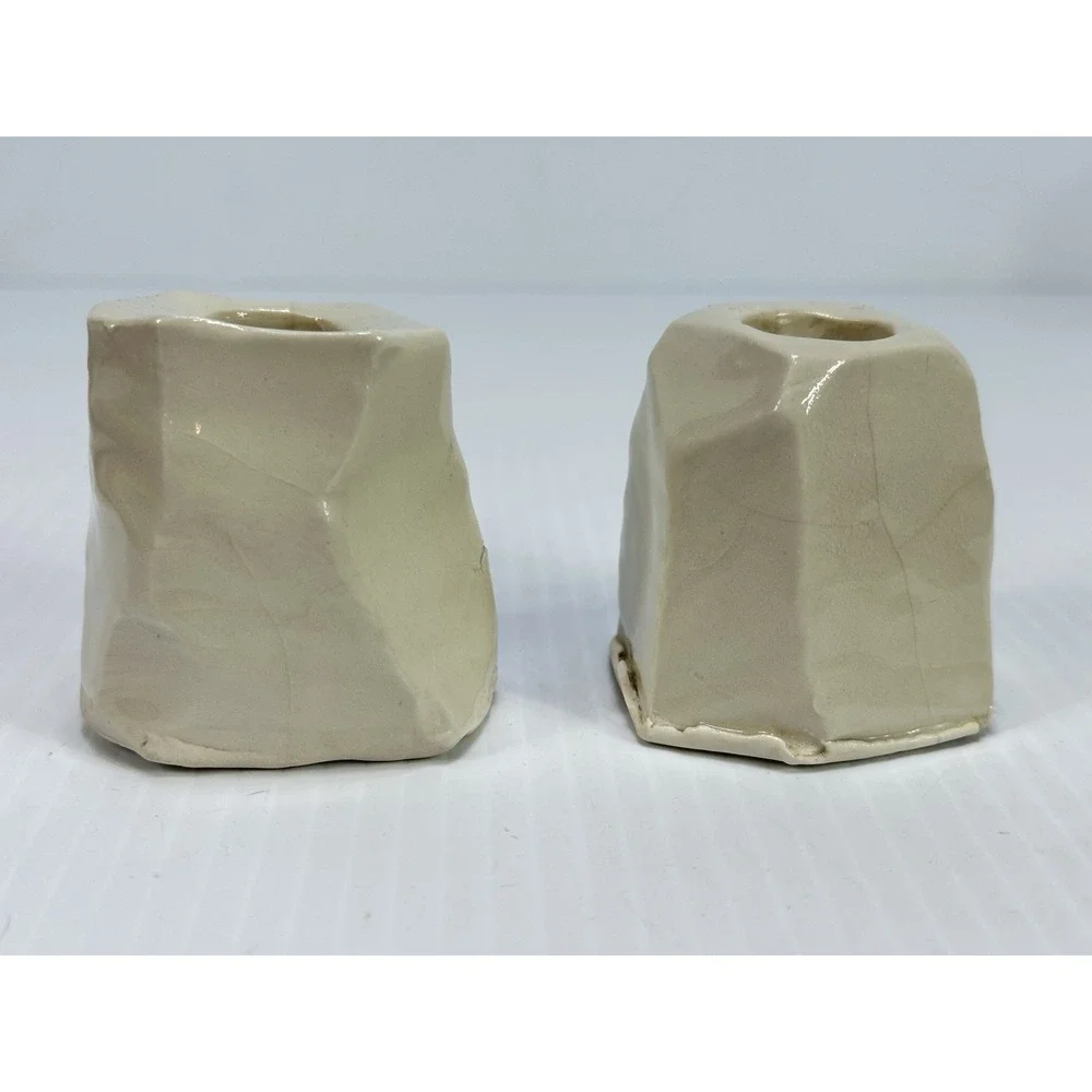 Vintage Handmade Ceramic MCM Pair Pottery‎ Candlestick Candle Holder Stamped SB